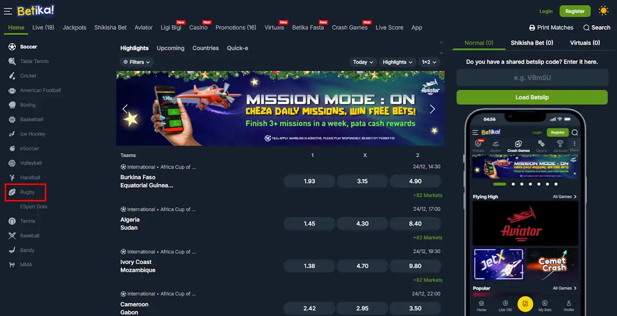 Betika Sportsbook and Casino Screenshot